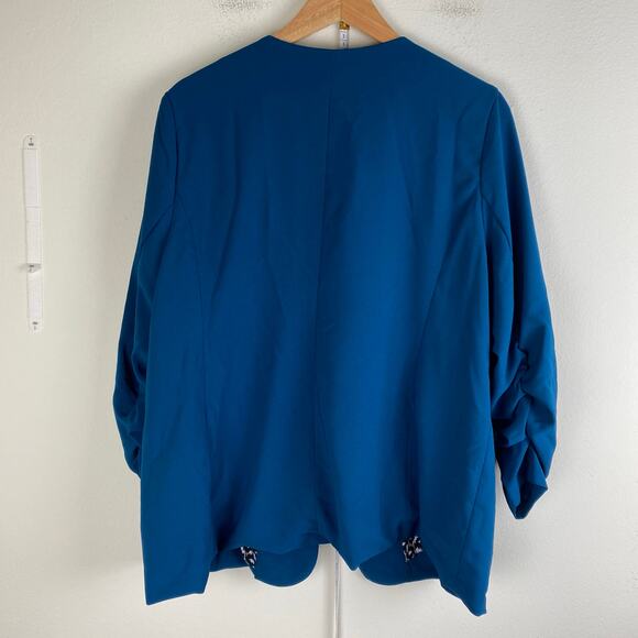 Skies Are Blue Raja Blazer Size 1X Teal Blue Curvy Stretch Work Career Jacket - Picture 9 of 13